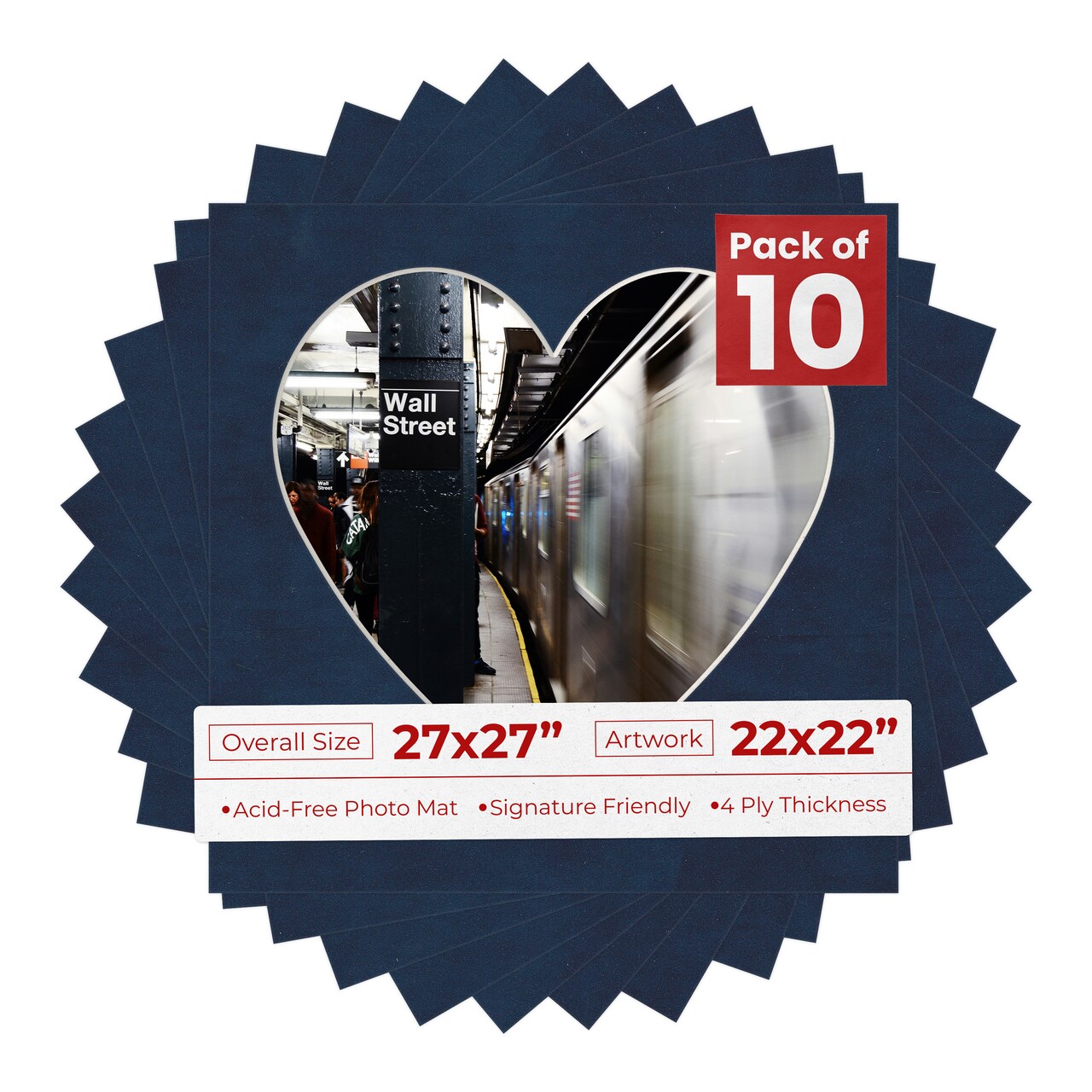 Navy Suede Mat Board for 27x27 Frames - Heart Opening for 22x22 Photos